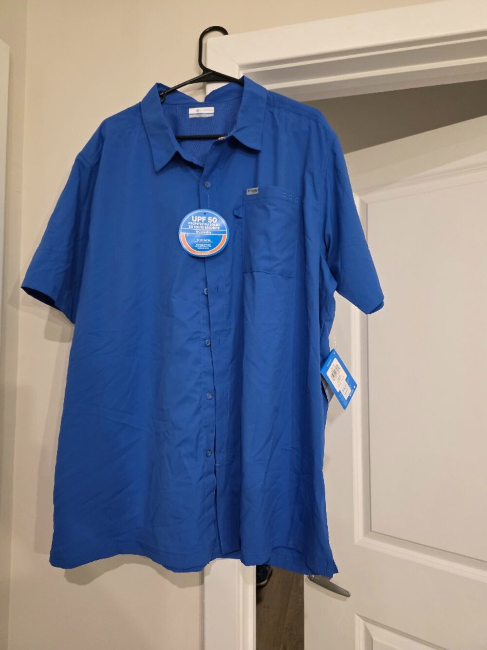 NWT Columbia PFG Bluefin Winds Short Sleeve Fishing Shirt Blue Men's XXL / 2XL